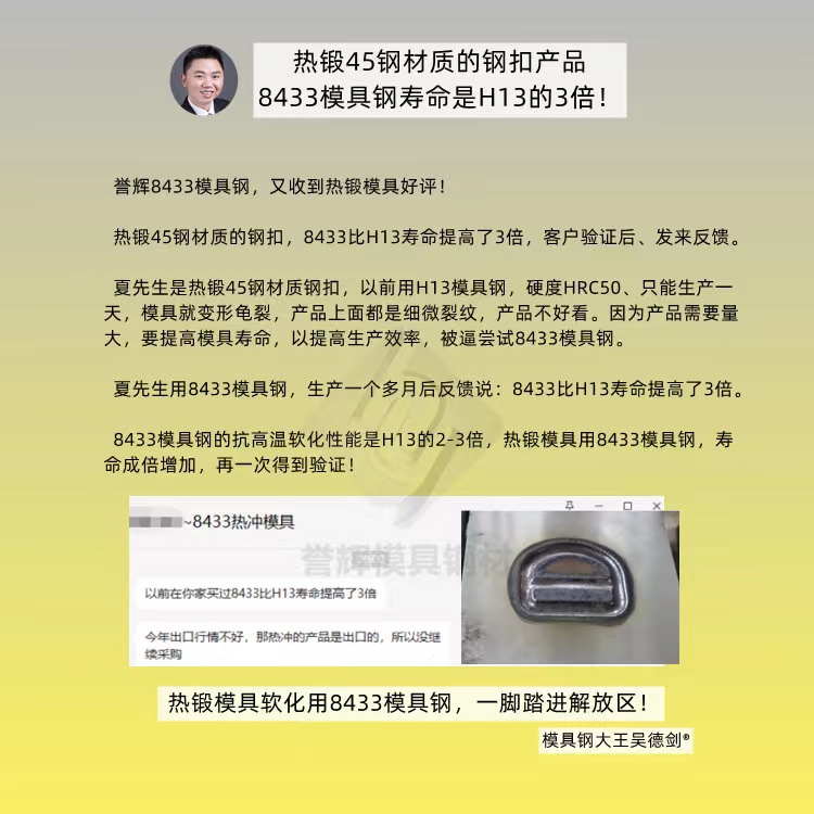 如何減少鍛造模具開裂現(xiàn)象?用抗高溫韌性好的譽輝8433模具鋼不開裂 如何減少鍛造模具開裂現(xiàn)象?用抗高溫韌性好的譽輝8433模具鋼不開裂
